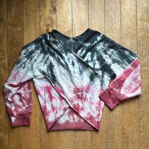 POL Tie-Dye Women's Cross Over V Neck Sweater - Black, White, and Pink